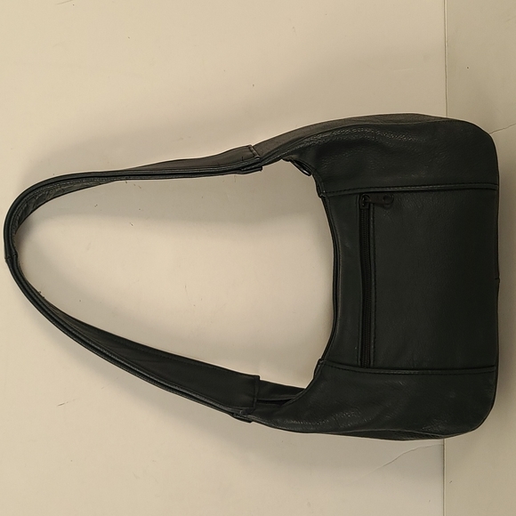 Vintage Handbags - Genuine leather navy small cresent baguette shoulder bag purse vintage 90's Y2K